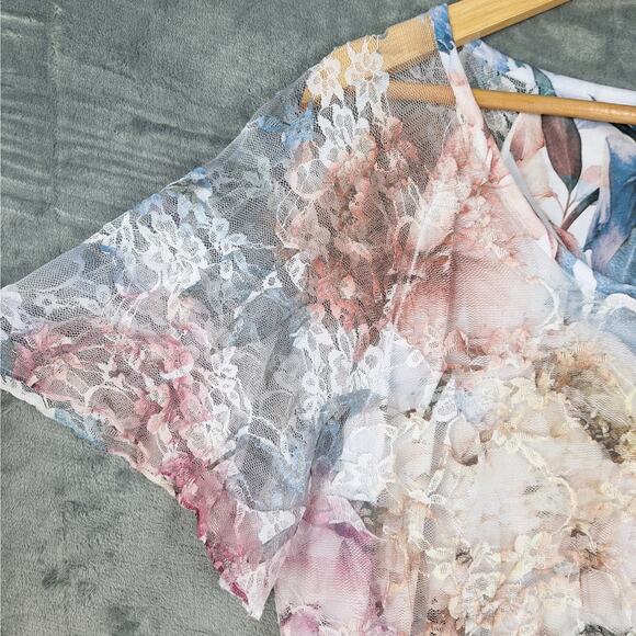 Womens Top XL‎ Romantic Floral Lace Bloomcore Fairy Coquette Boho Feminine Tunic - Picture 3 of 6